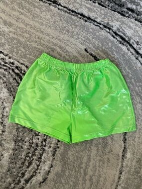 Shiny Neon Green Elastic Waist Shorts